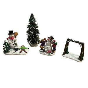 Vtg Greenbriar Snowman Christmas Village Figures Snow Angel Arch Tree Snow Day